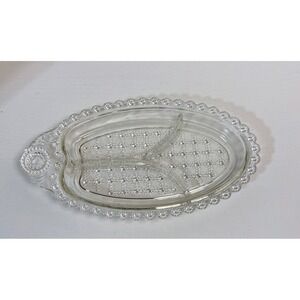 VTG 1950s Hazel-Atlas 3 Section Divided Relish Dish Jewel Pattern Dot Grid